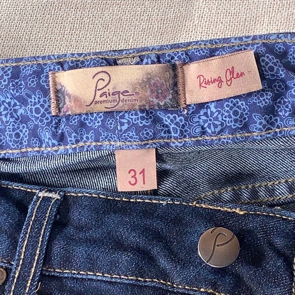Paige Premium Denim Rising Glen Dark Wash Flare Jeans Size 31 Made in USA - Picture 8 of 14